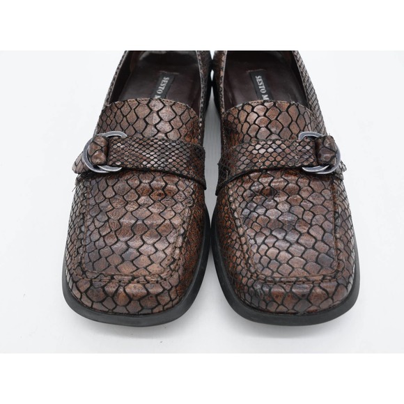 Sesto Meucci Loafers Womens 7 Brown Leather Snake Embossed Slip On Square Toe - Picture 6 of 12